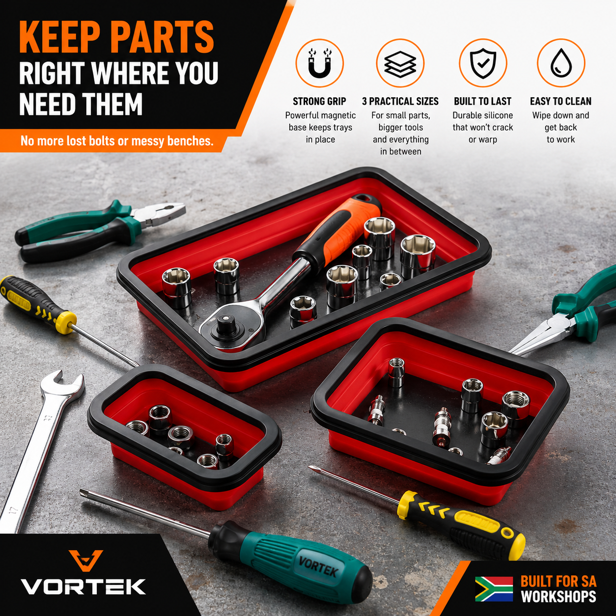 Vortek 3-Piece Magnetic Parts Tray Set