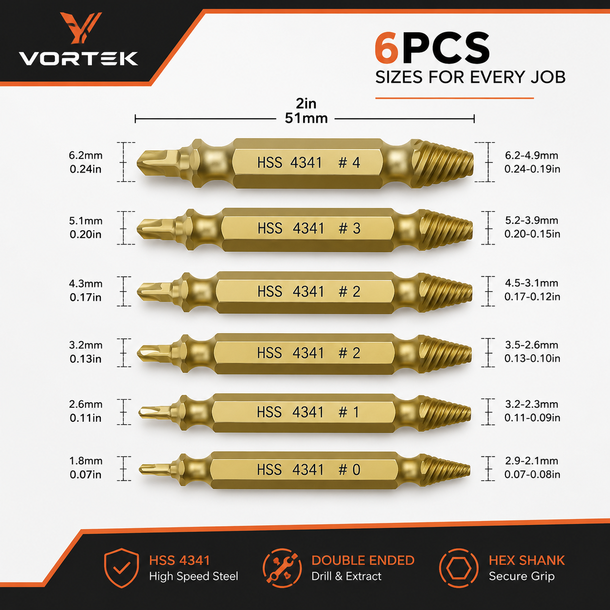 Vortek Screw Extractor Bit Set