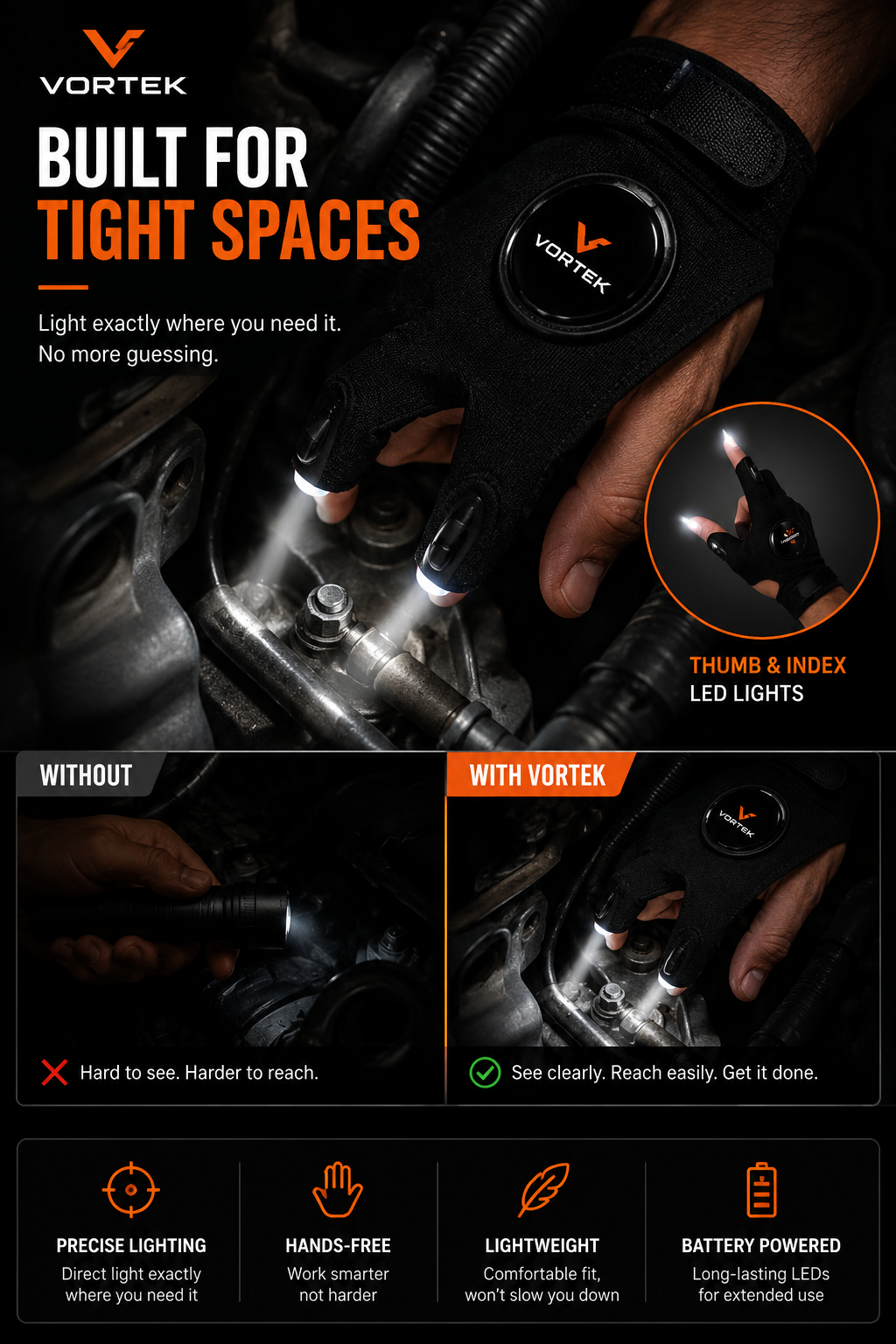 Vortek LED Work Gloves