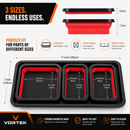 Vortek 3-Piece Magnetic Parts Tray Set