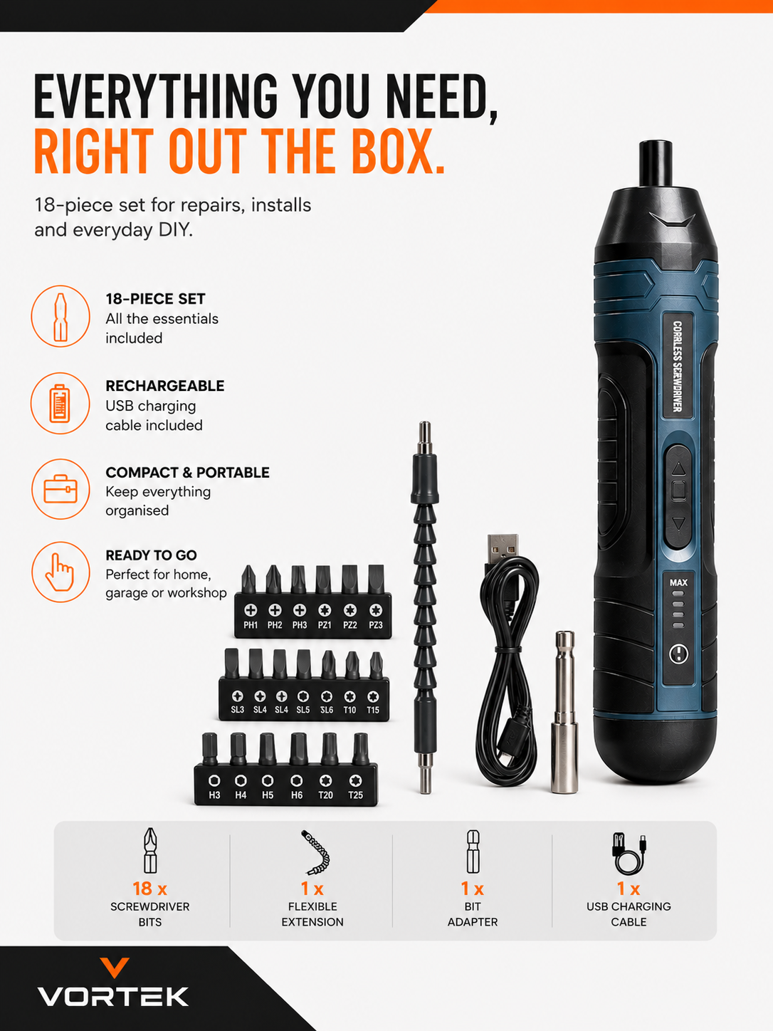 Vortek Cordless Electric Screwdriver