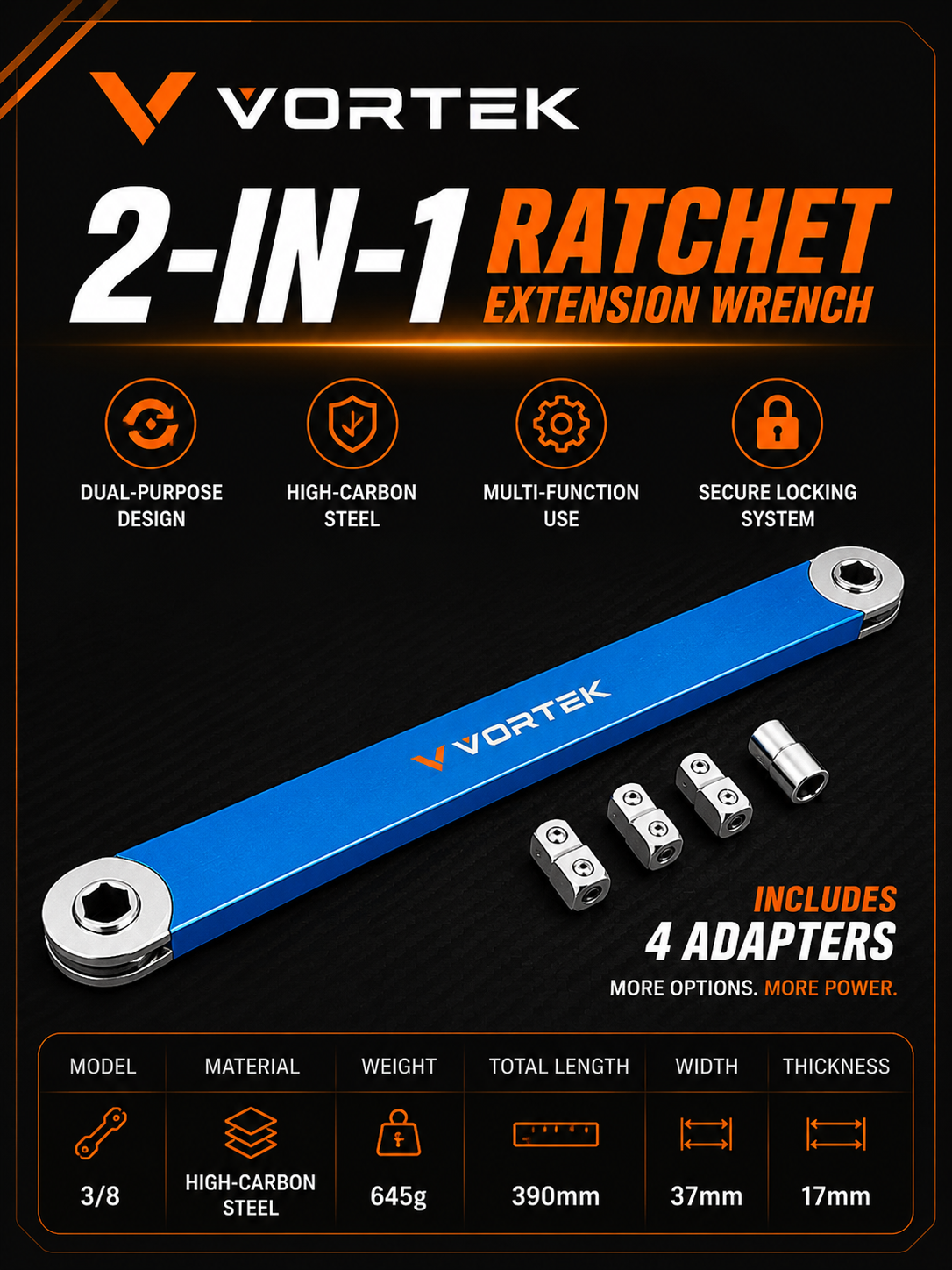 Vortek 2-in-1 Ratchet Extension Wrench