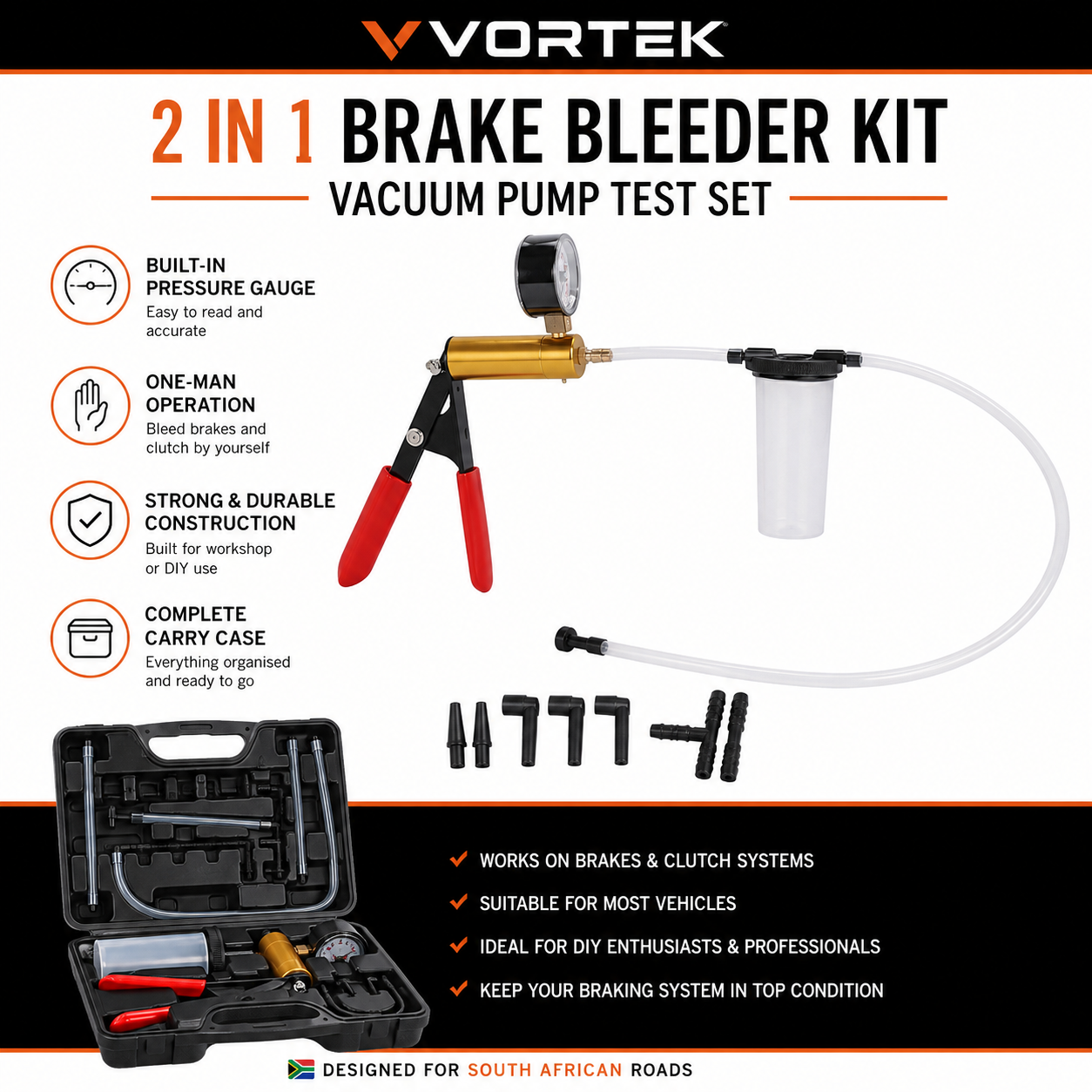 Vortek 2-in-1 Brake Bleeder Kit & Vacuum Pump Test Set