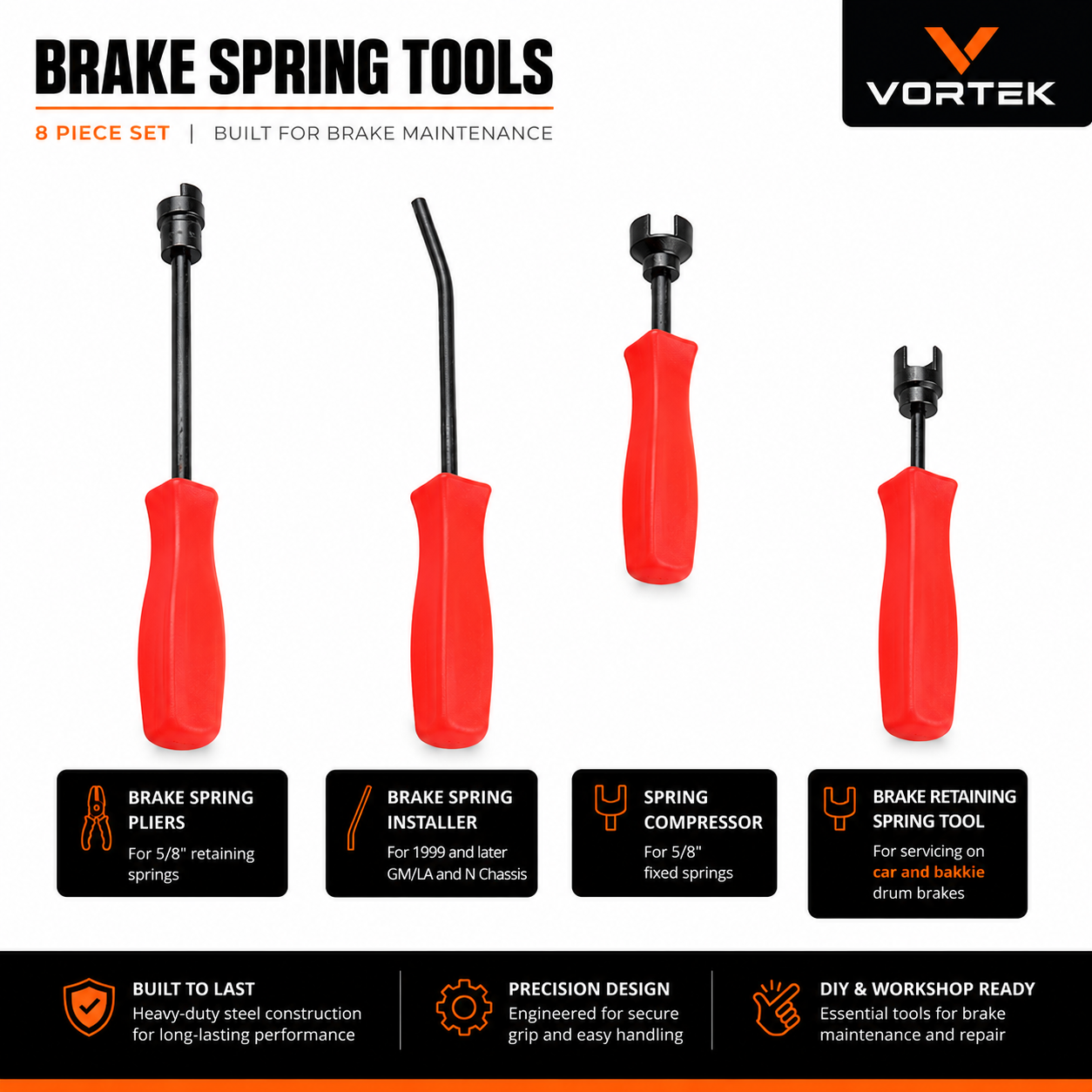 Vortek 8-Piece Brake Spring Tool Set